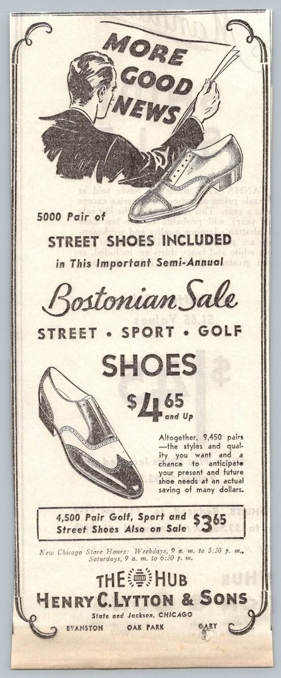 1930s Chicago Henry C Lytton & Sons Bostonian Shoes Advertisement Print Ad